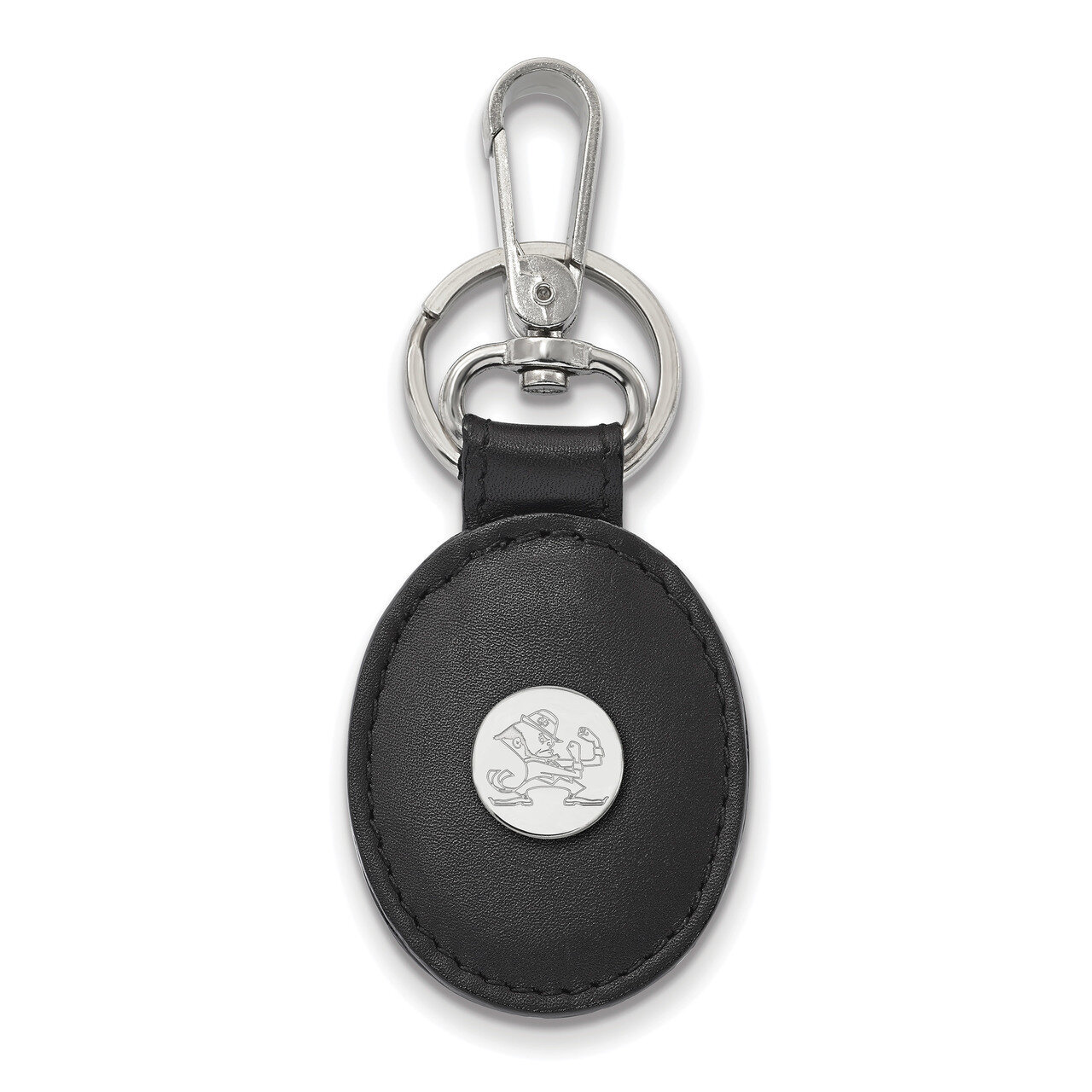 University of Notre Dame Black Leather Key Ring Sterling Silver SS056UND-K1