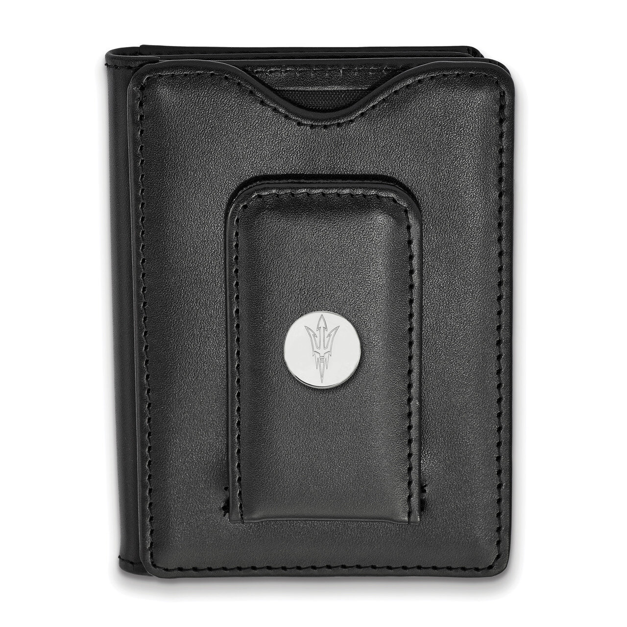 Arizona State Univ Black Leather Money Clip Wallet Sterling Silver SS058AZS-W1