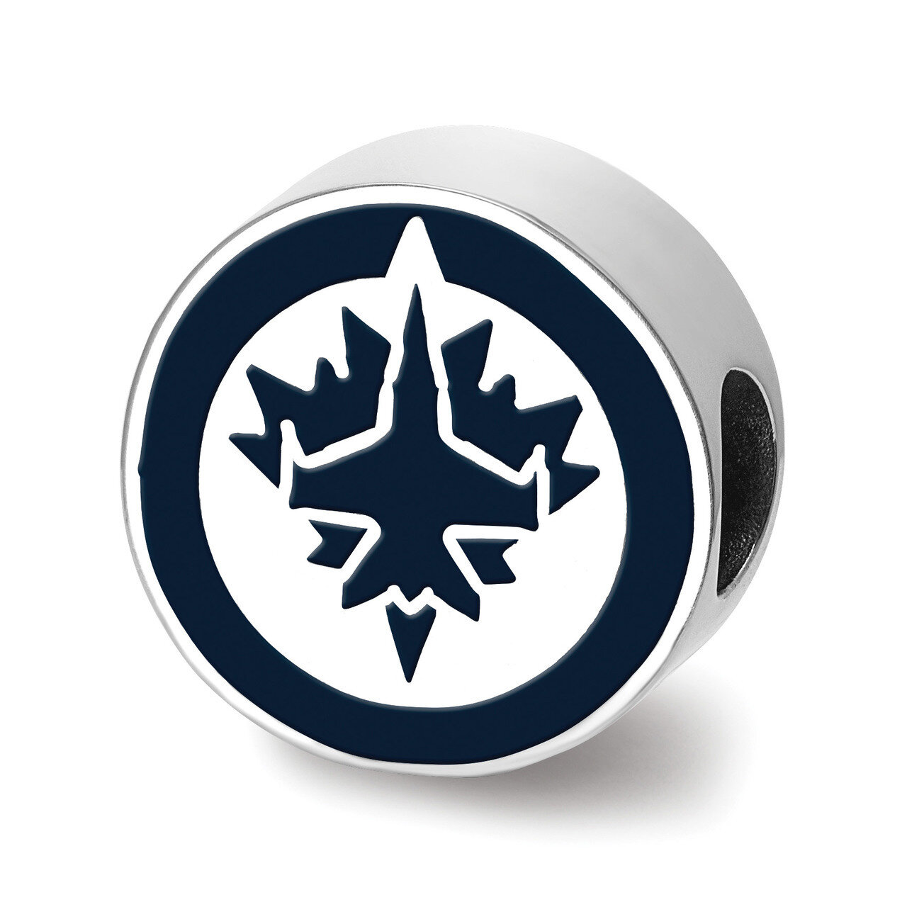 Winnipeg Jets Jet on Maple Leaf in Circle Enameled Extruded Logo Bead Sterling Silver SS500JTS