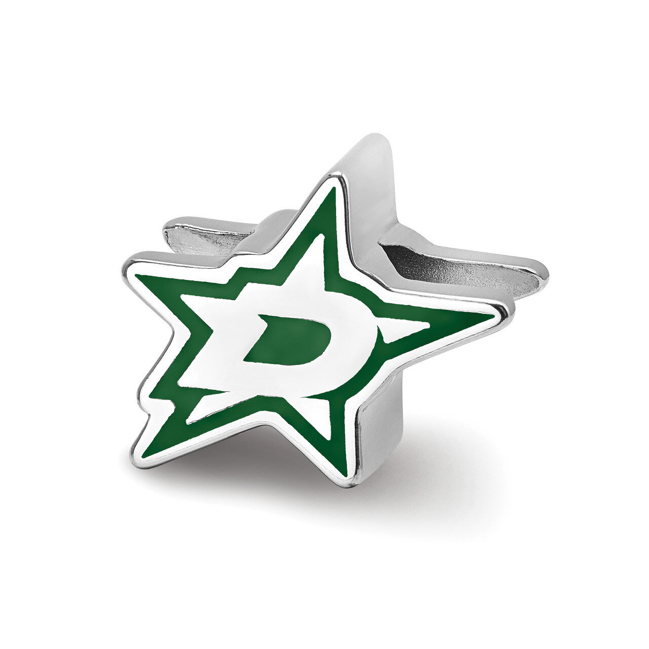 Dallas Stars D on Star Enameled Extruded Logo Bead Sterling Silver SS500STA