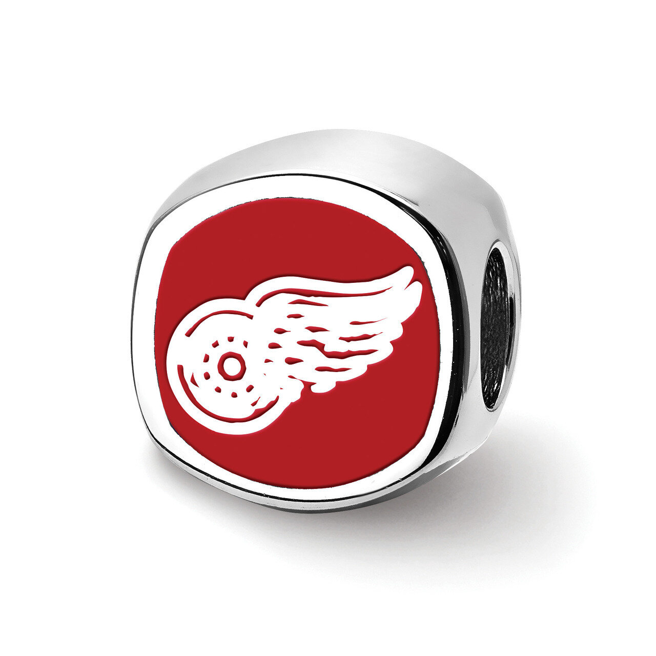 Detroit Red Wings Red Wing Winged Wheel Cushion shaped double logo bea Sterling Silver SS501RWI