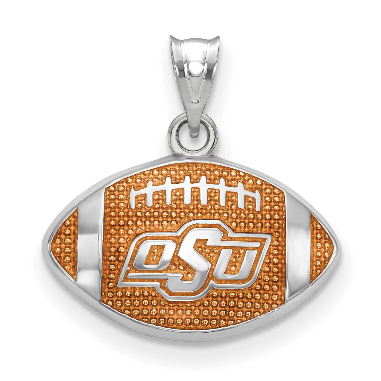 Oklahoma State Univ. Enameled Football Pendant Sterling Silver SS508OKS