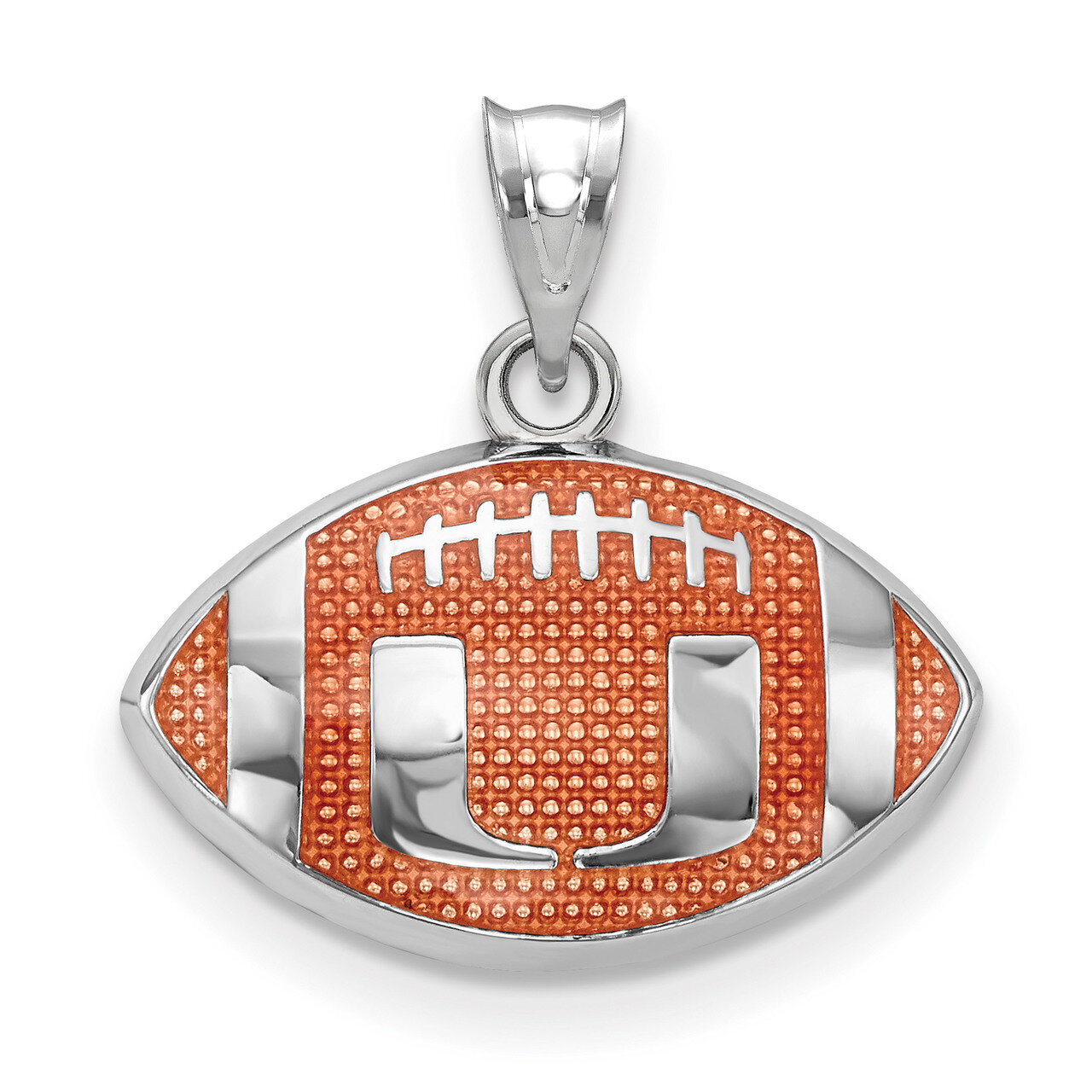 University of Miami Enameled Football Pendant Sterling Silver SS508UMF