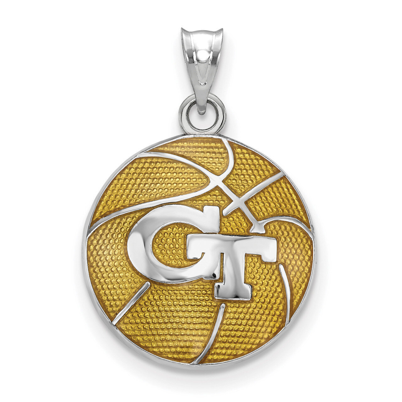 Georgia Institute of Technology Enameled Basketball Pendant Sterling Silver SS509GT