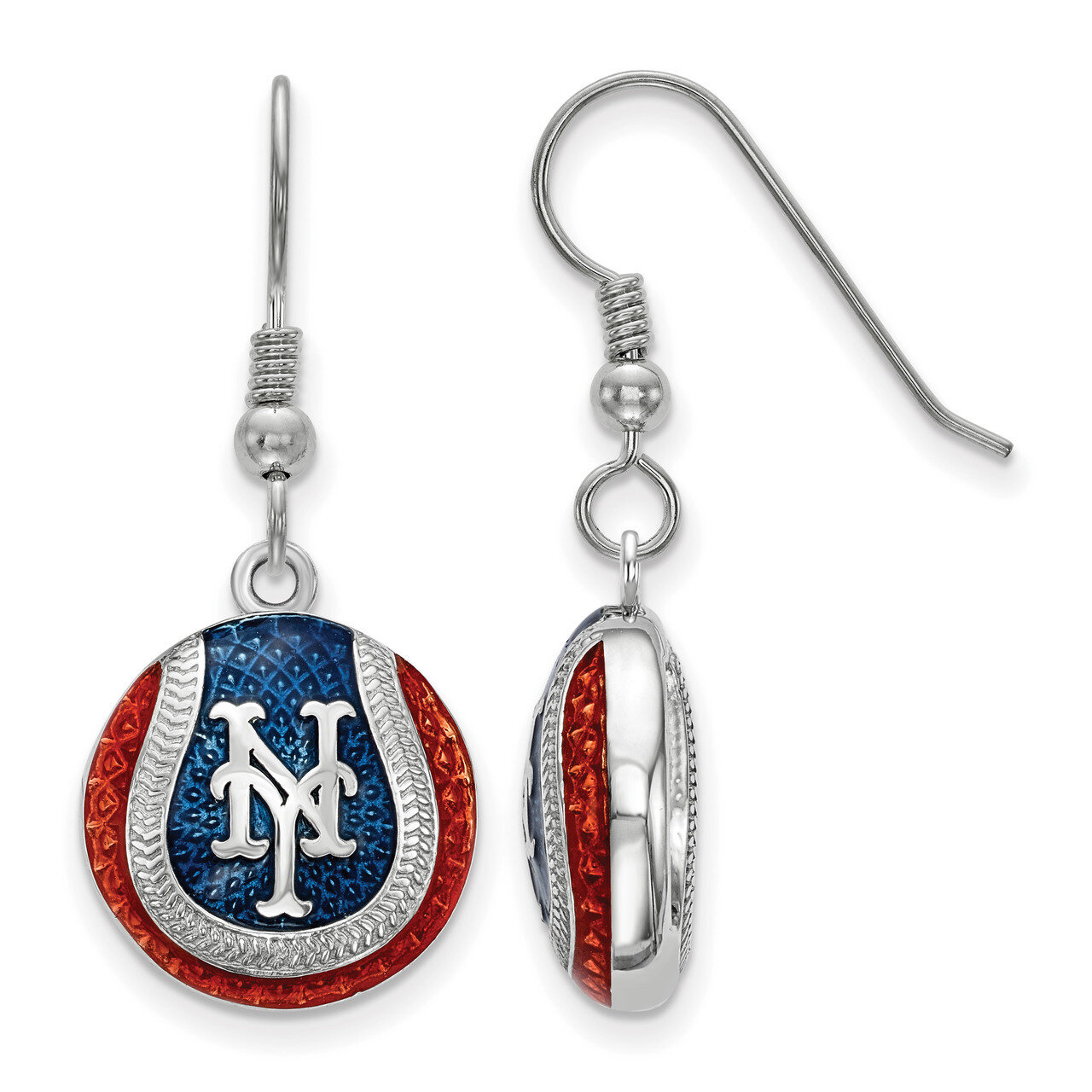 New York Mets Enameled Baseball Dangle Earrings Sterling Silver SS521MET