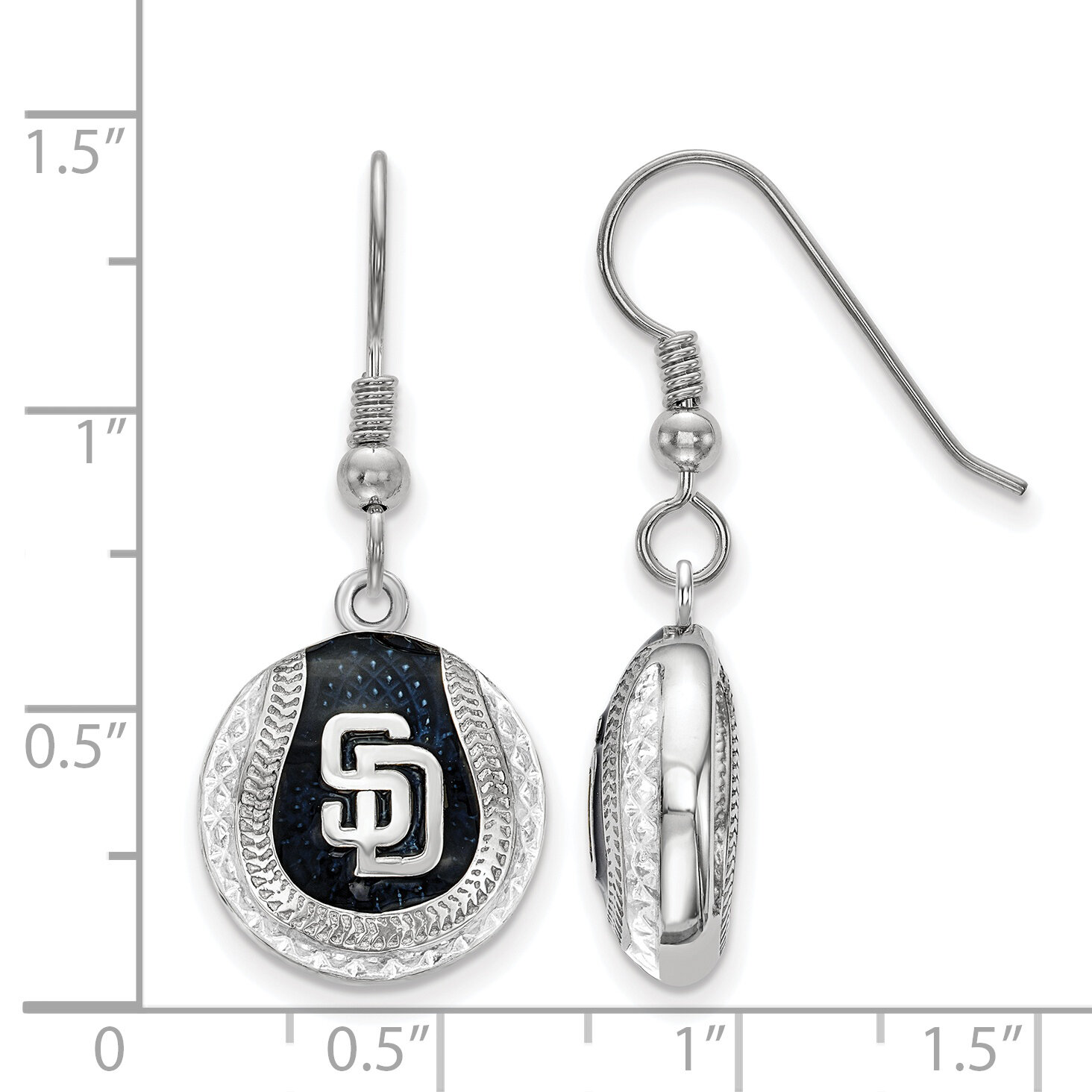 San Diego Padres Enameled Baseball Dangle Earrings Sterling Silver SS521PAD, MPN: SS521PAD, 6344014…