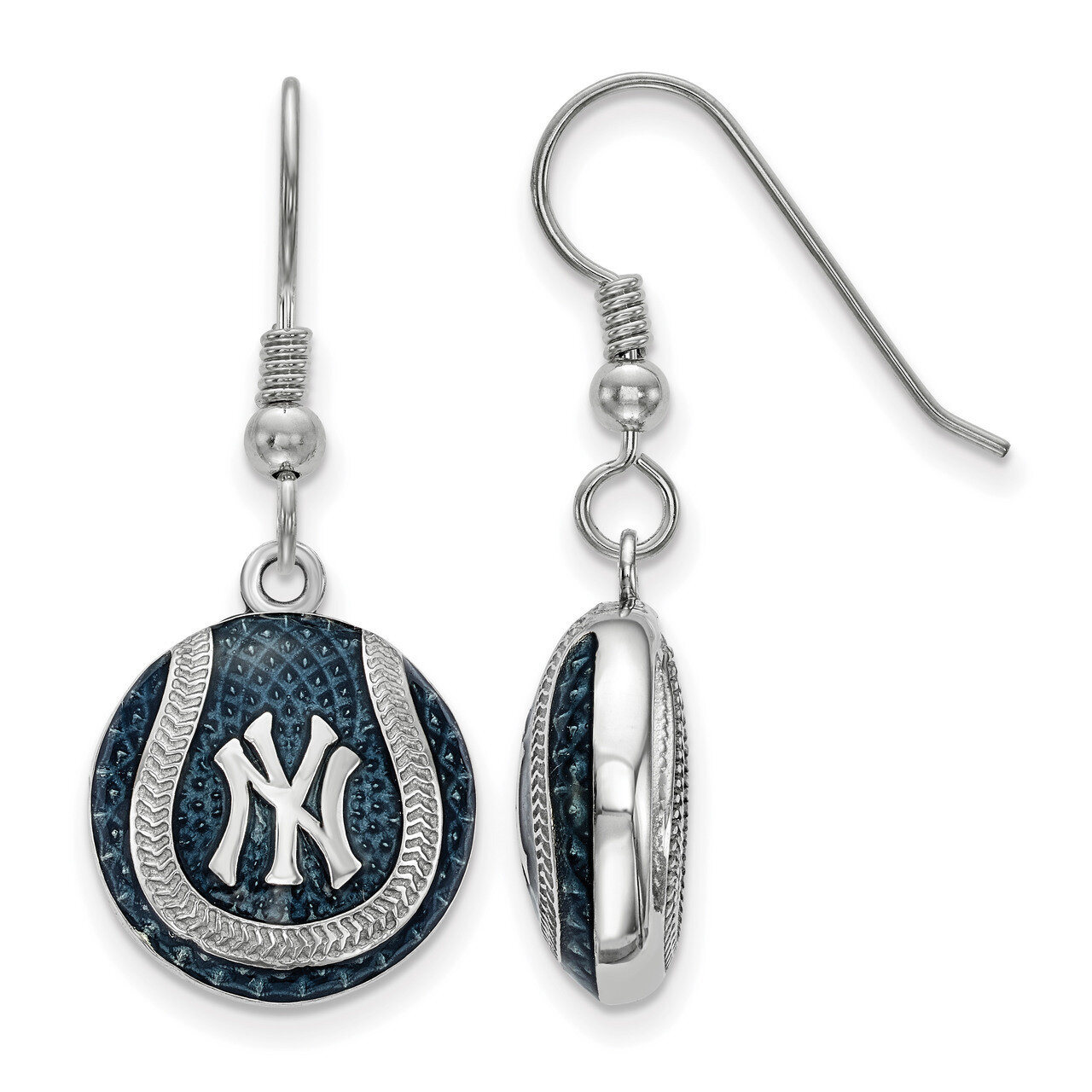 New York Yankees Enameled Baseball Dangle Earrings Sterling Silver SS521YAN