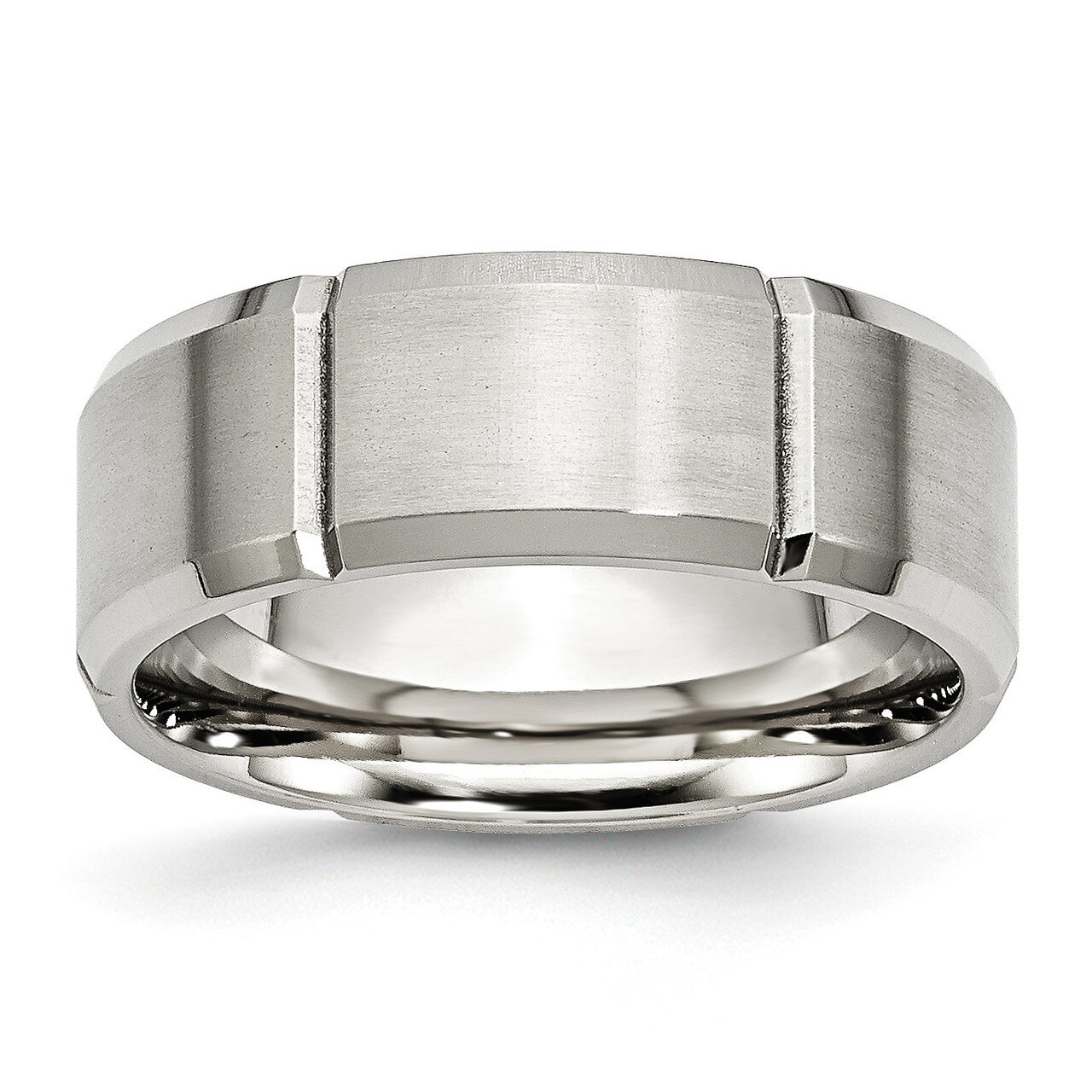Stainless Steel Beveled Edge Grooved 8mm Brushed Polished Band Stainless Steel Beveled Edge SR108