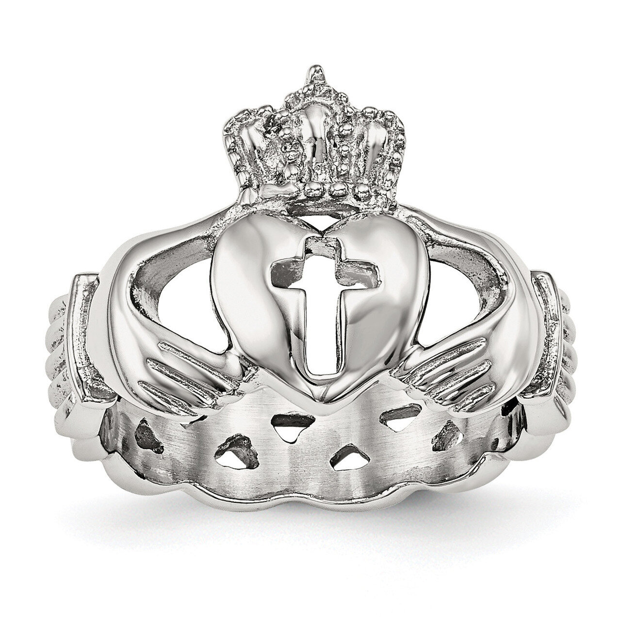 Claddagh with Cross Ring Stainless Steel Polished SR450