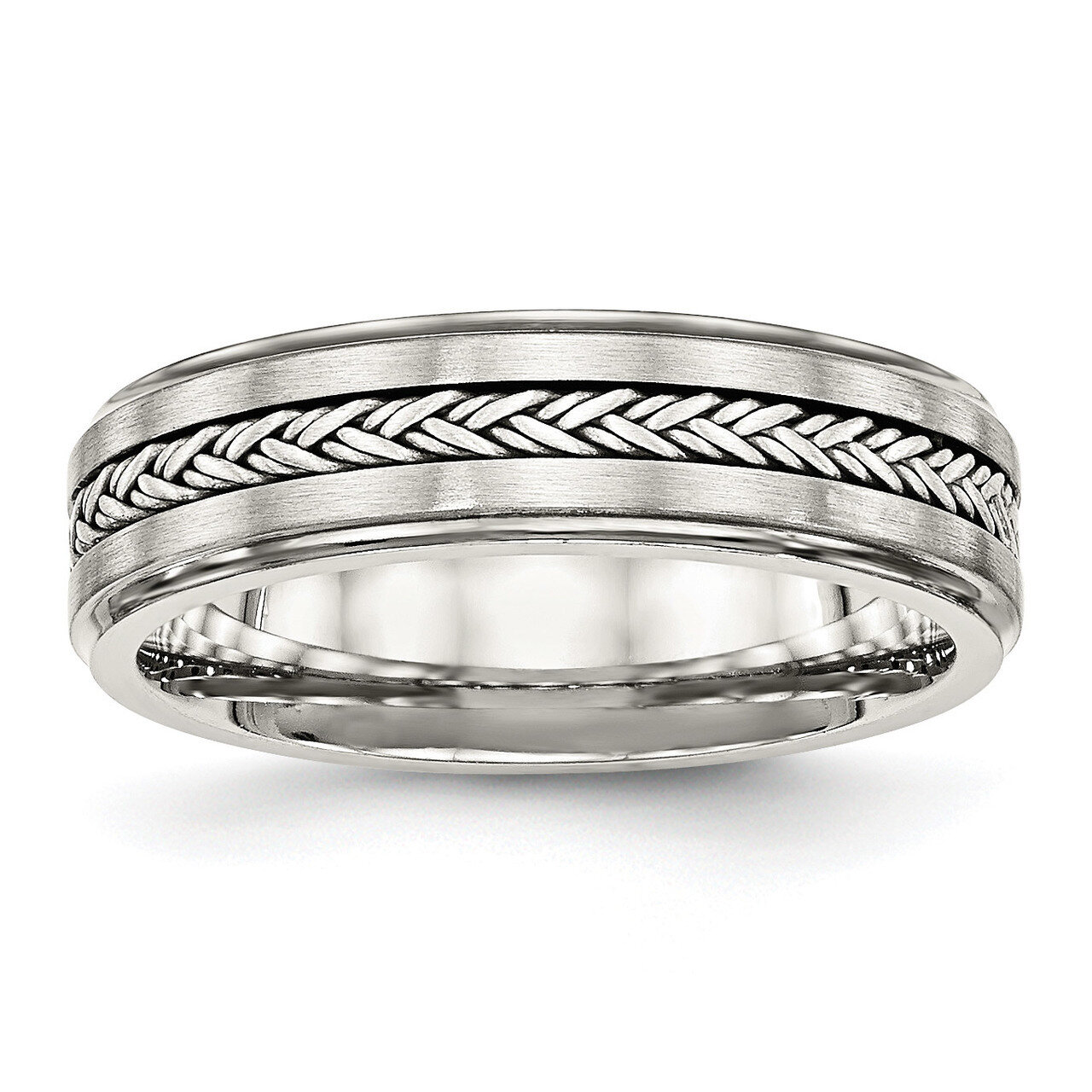 Brushed with Silver Braid Inlay Ring Stainless Steel Polished SR465 by Chisel, MPN: SR465, 88677443…