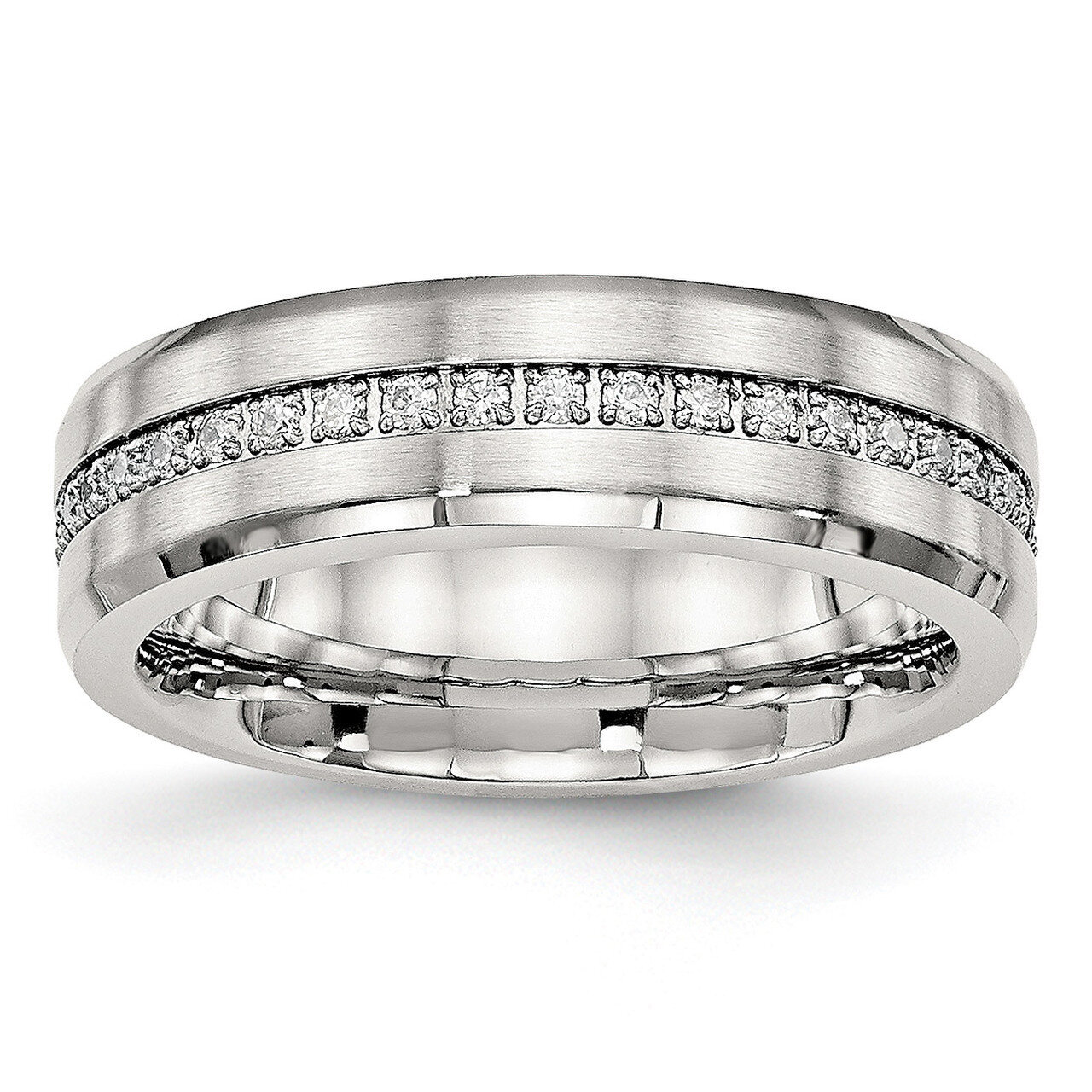 Diamond CZ Ring Stainless Steel Brushed and Polished SR544 by Chisel, MPN: SR544, 191101432200