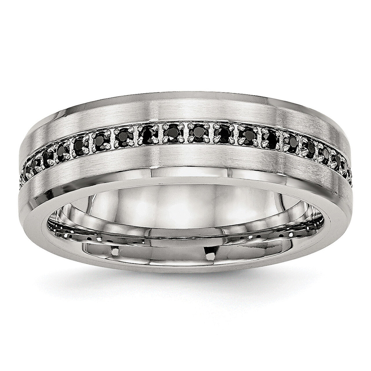 Black Diamond CZ Ring Stainless Steel Brushed and Polished SR546