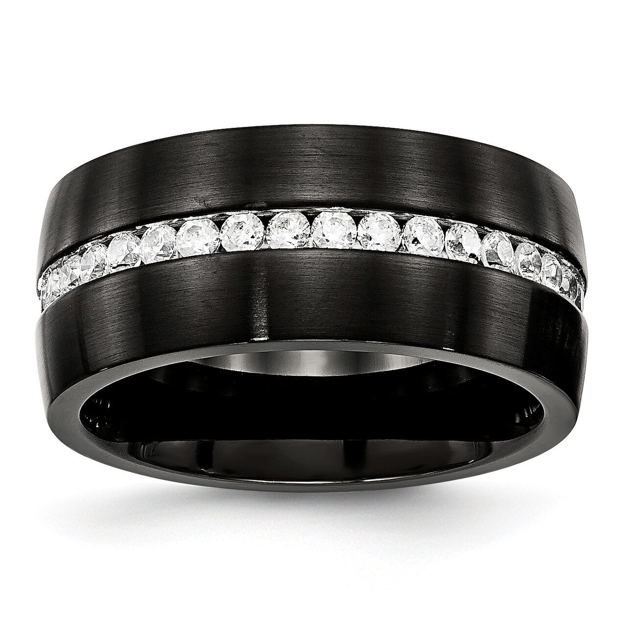 Black IP Diamond CZ Ring Stainless Steel Brushed and Polished SR572