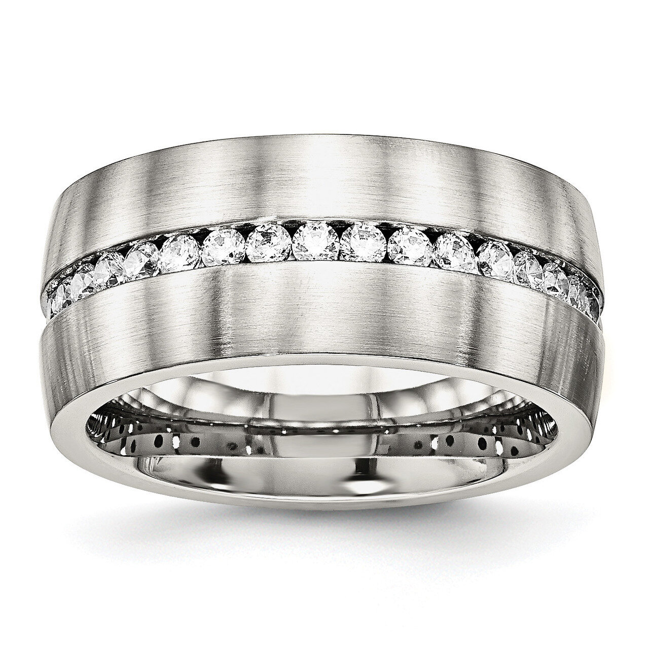 Diamond CZ Ring Stainless Steel Brushed and Polished SR573