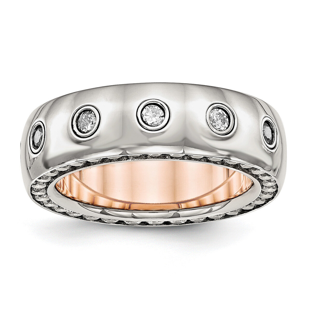 Rose IP Plated Diamond CZ Inlay Ring Stainless Steel Polished SR576 by Chisel, MPN: SR576, 19110143…
