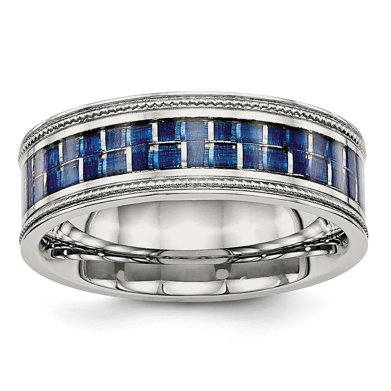 Blue Carbon Fiber Inlay Textured Edge Ring Stainless Steel Polished SR578 by Chisel, MPN: SR578, 88…