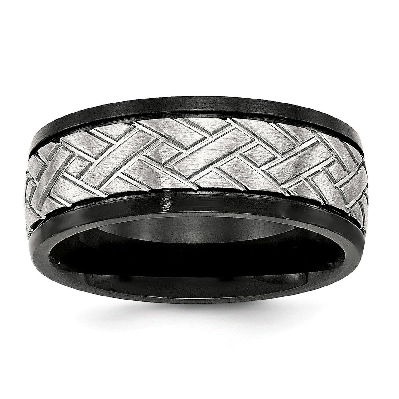 Black IP Grooved Ring Stainless Steel Brushed SR580 by Chisel, MPN: SR580, 886774437873