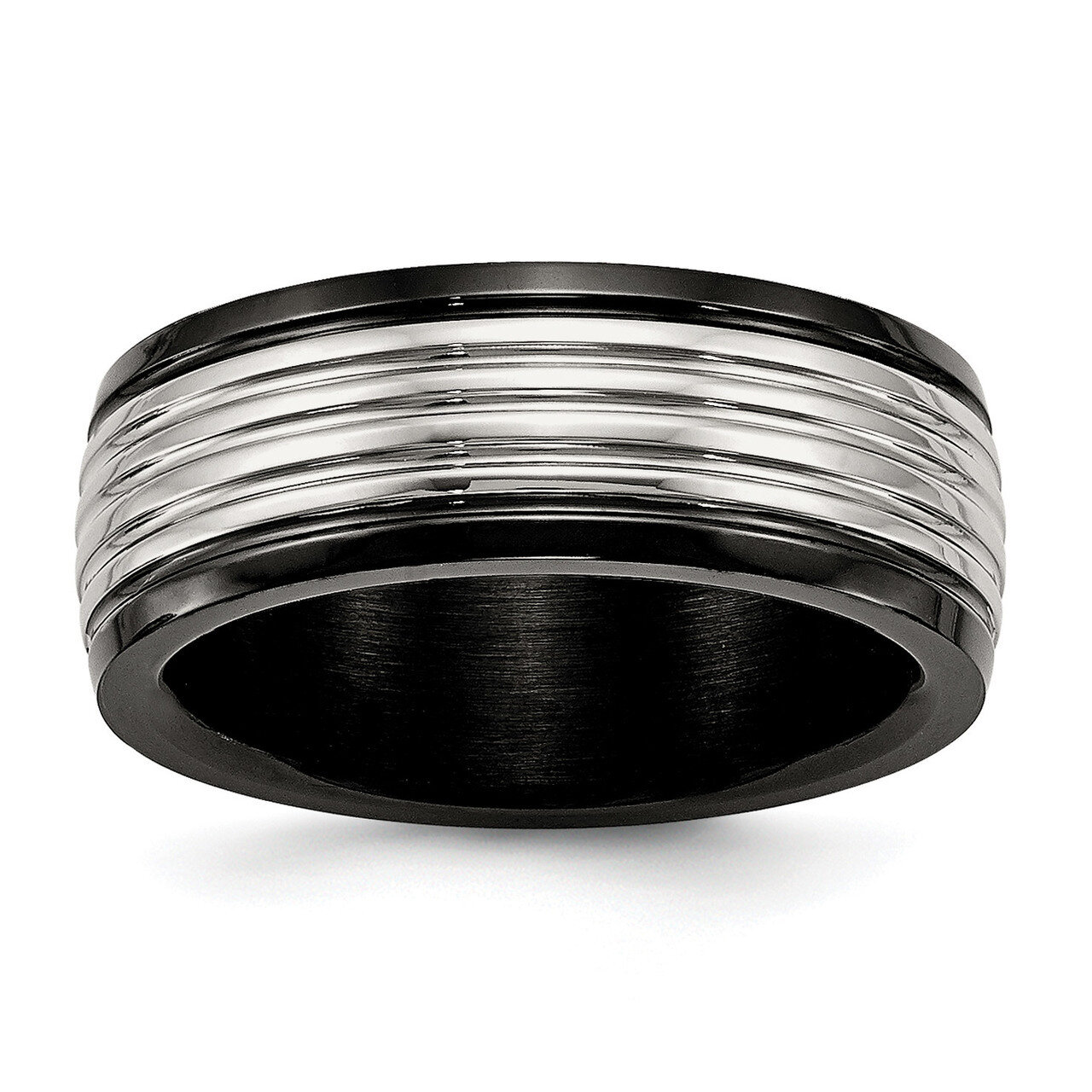 Black IP Grooved Ring Stainless Steel Polished SR582 by Chisel, MPN: SR582, 886774438092