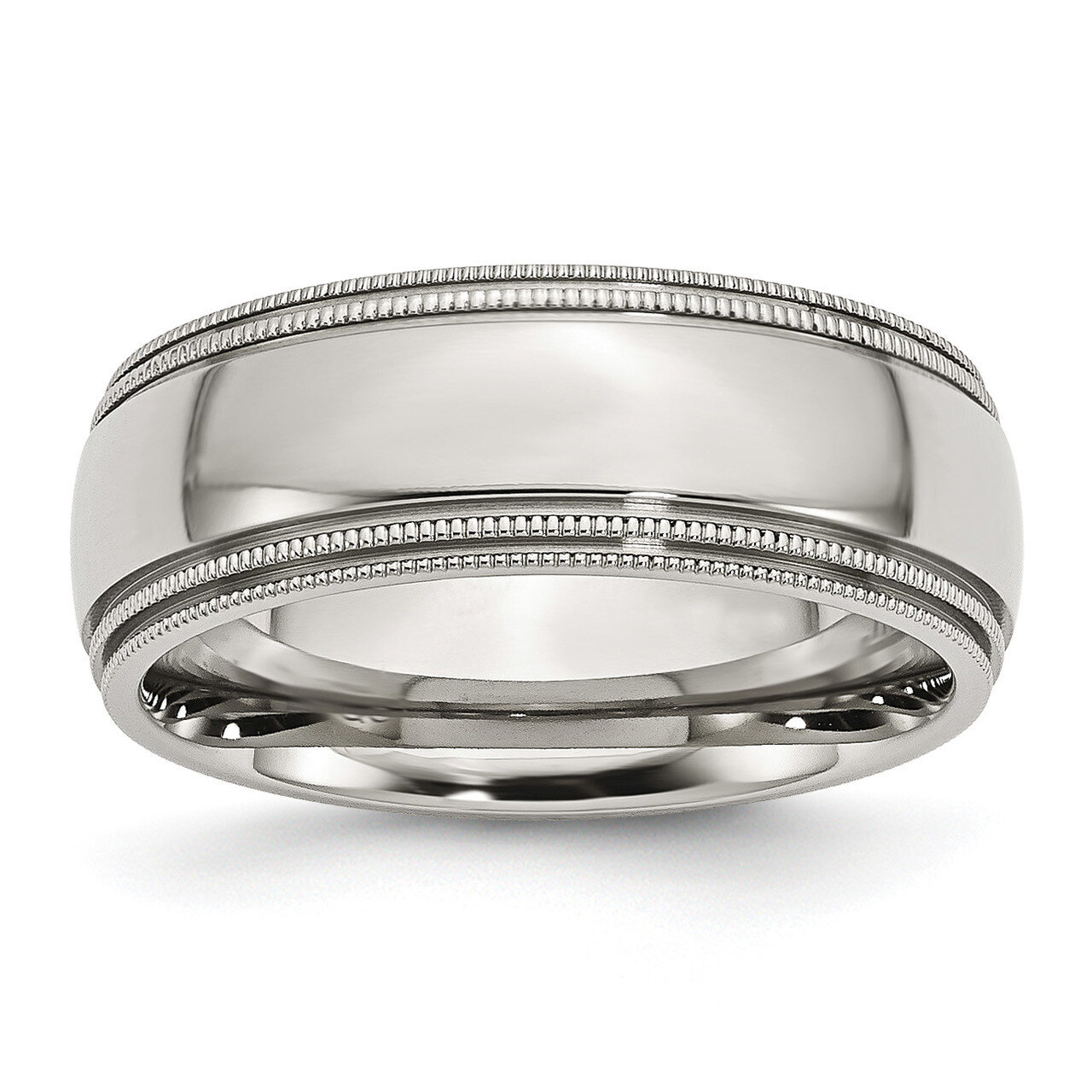 Beaded 8mm Polished Band Stainless Steel Grooved SR96