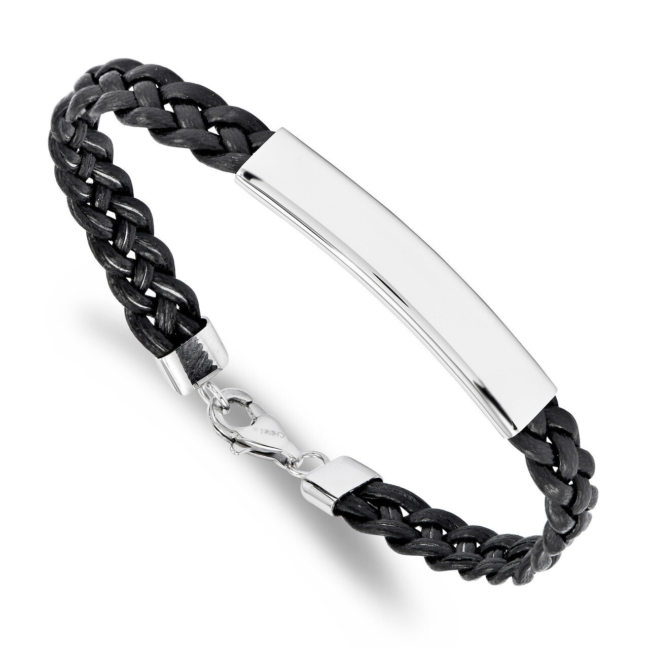 Leather ID Bracelet Stainless Steel Polished SRB1326 by Chisel, MPN: SRB1326, 883957583358