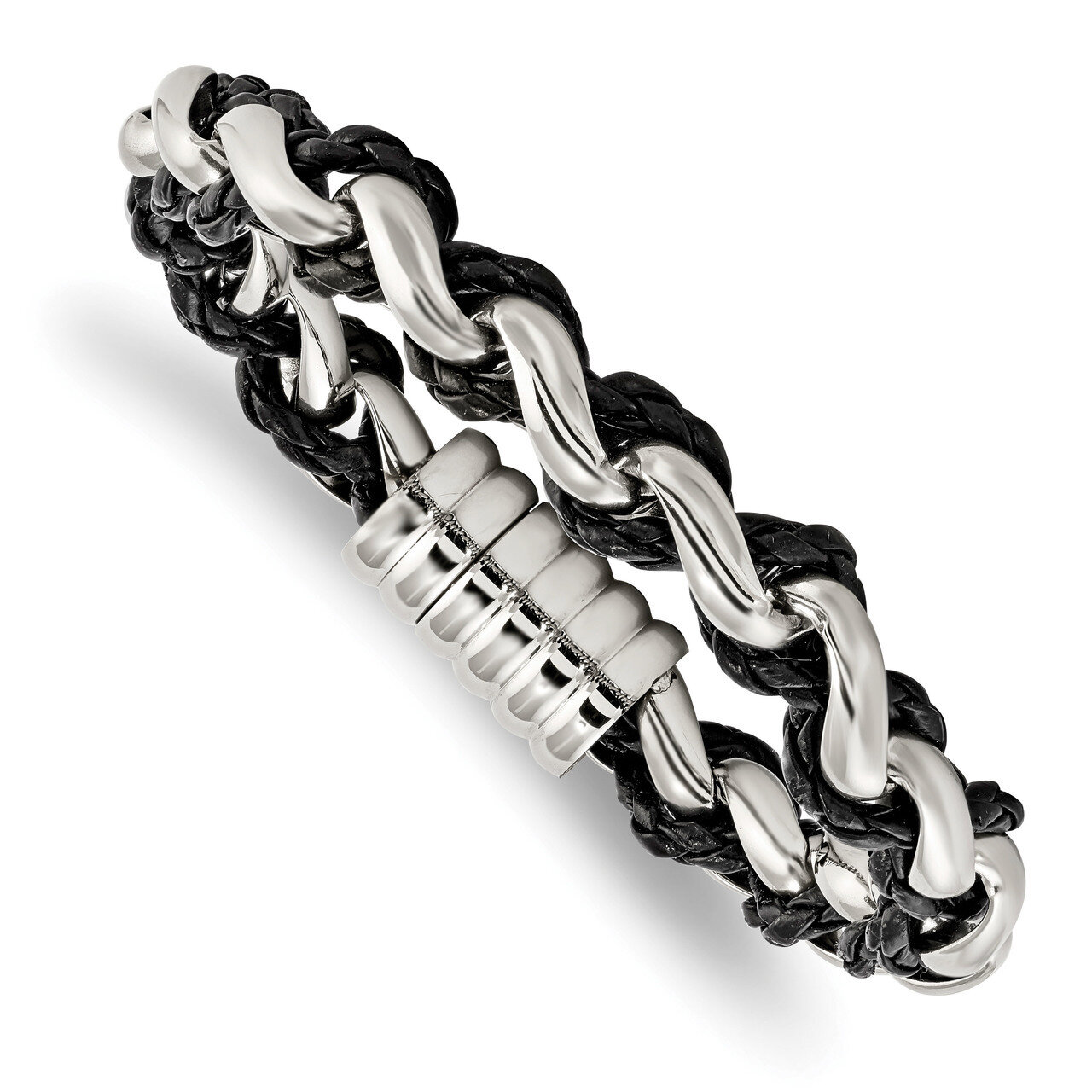 Black Leather Bracelet Stainless Steel Polished SRB1814-8.5 by Chisel, MPN: SRB1814-8.5, 1911016034…