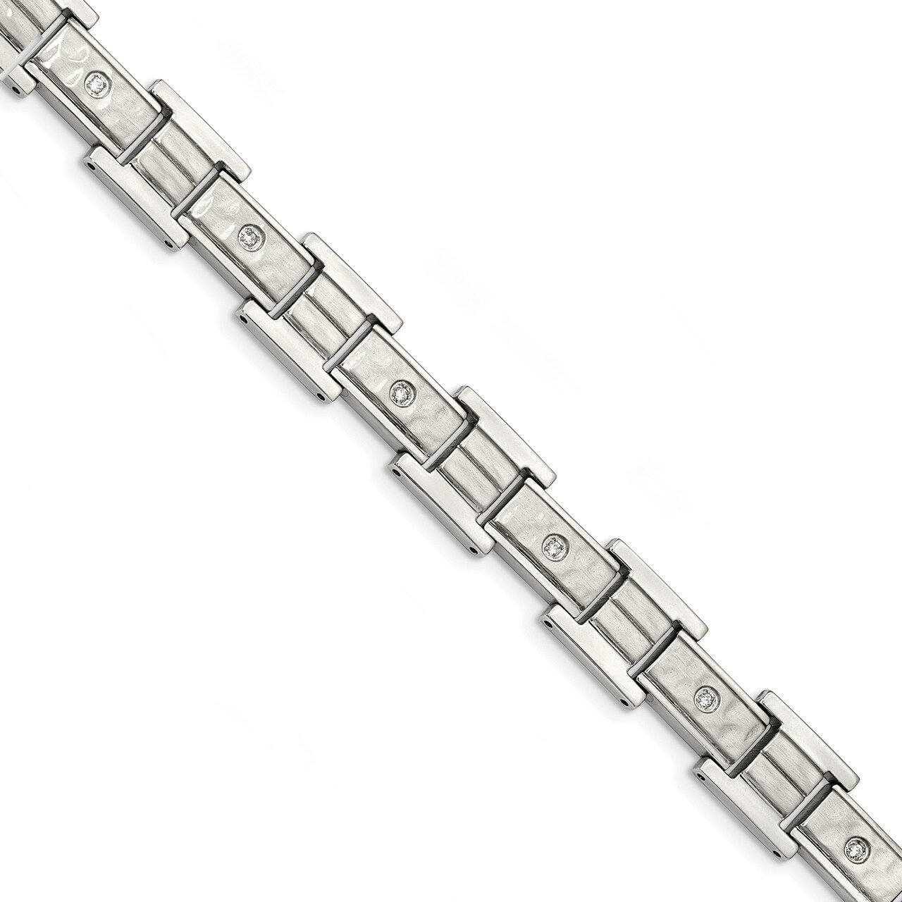 Polished and Hammered with Diamond CZ 8.5 in Bracelet Stainless Steel Brushed SRB1821-8.5 by Chisel…