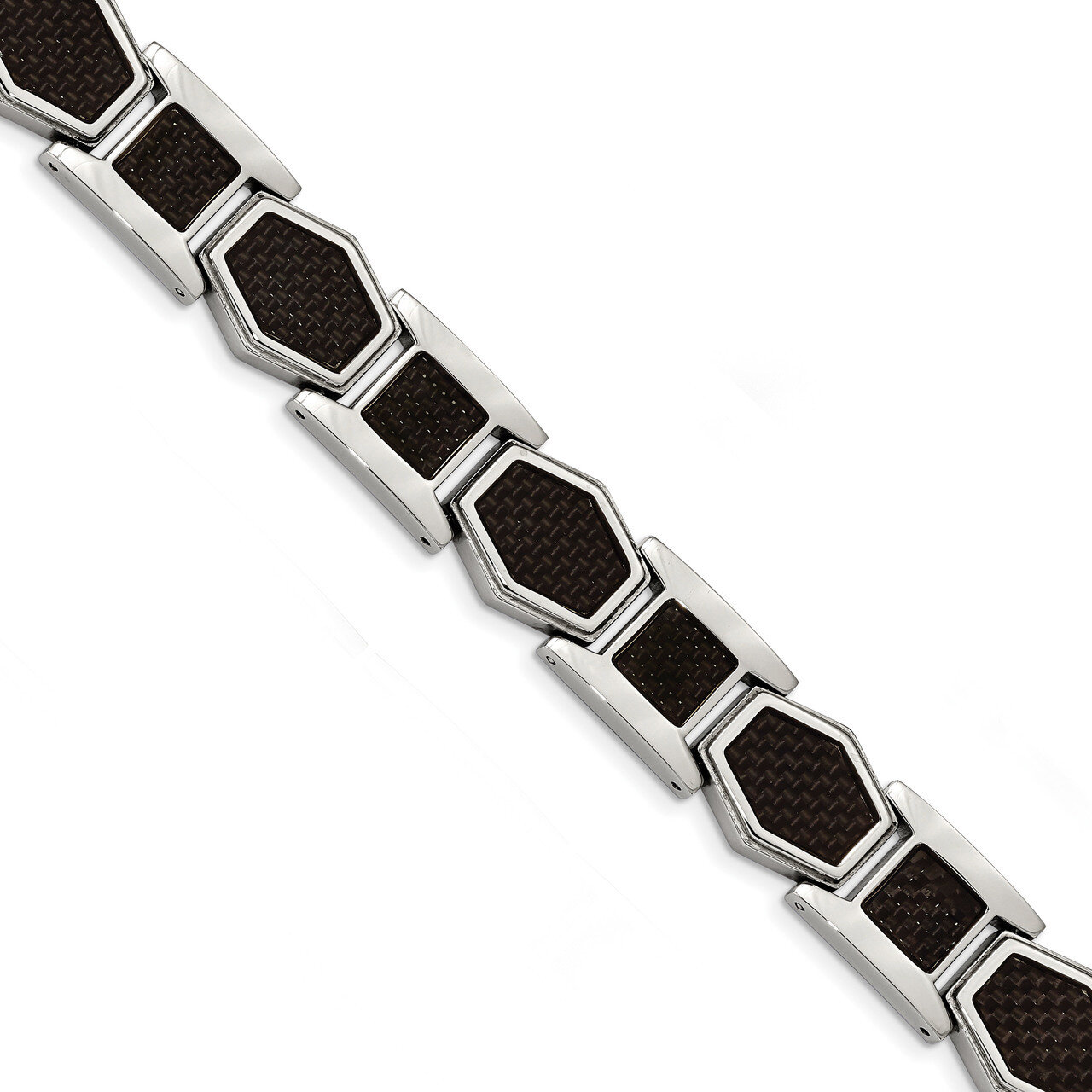 Black Carbon Fiber Inlay 8.75 in Link Bracelet Stainless Steel Polished SRB1825-8.75