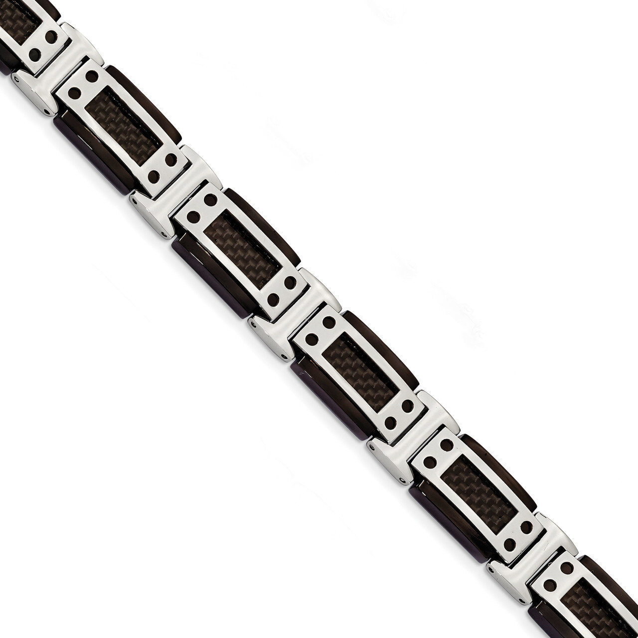 Black IP-plated with Carbon Fiber Inlay 8.5 Inch Bracelet Stainless Steel Polished SRB1826-8.5