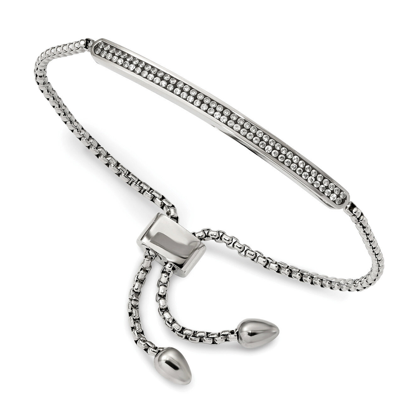 2 Row Diamond CZ Bar Friendship Bolo Adj Bracelet Stainless Steel Polished SRB1848 by Chisel, MPN: …