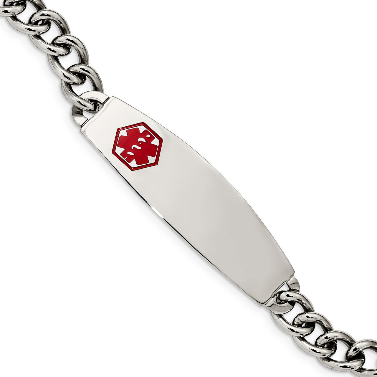 Red Enamel 8.5 Inch Medical Bracelet Stainless Steel Polished SRB556-8.5 by Chisel, MPN: SRB556-8.5…