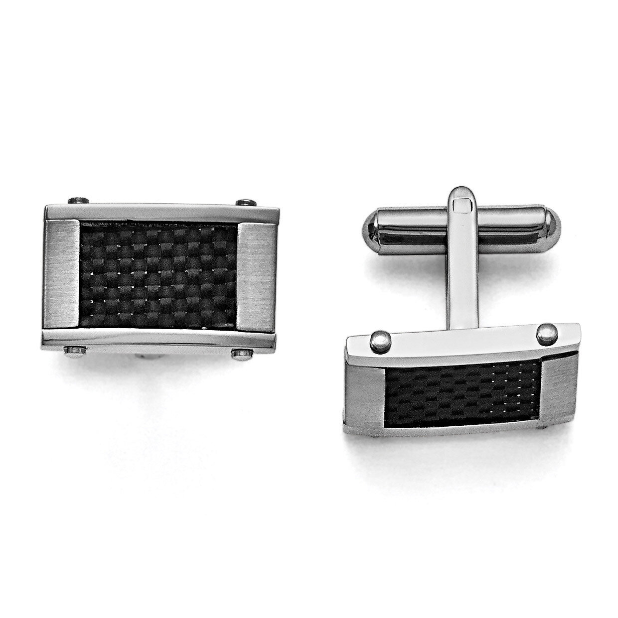 Black Carbon Fiber Inlay Cufflinks Stainless Steel Brushed & Polished SRC101