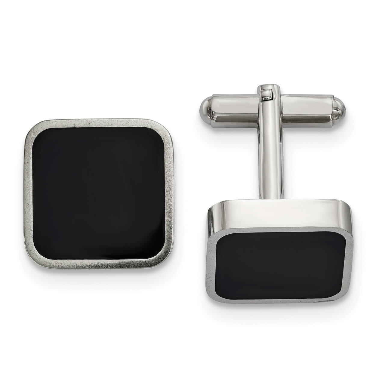 Black Enameled Square Cufflinks Stainless Steel Polished SRC363