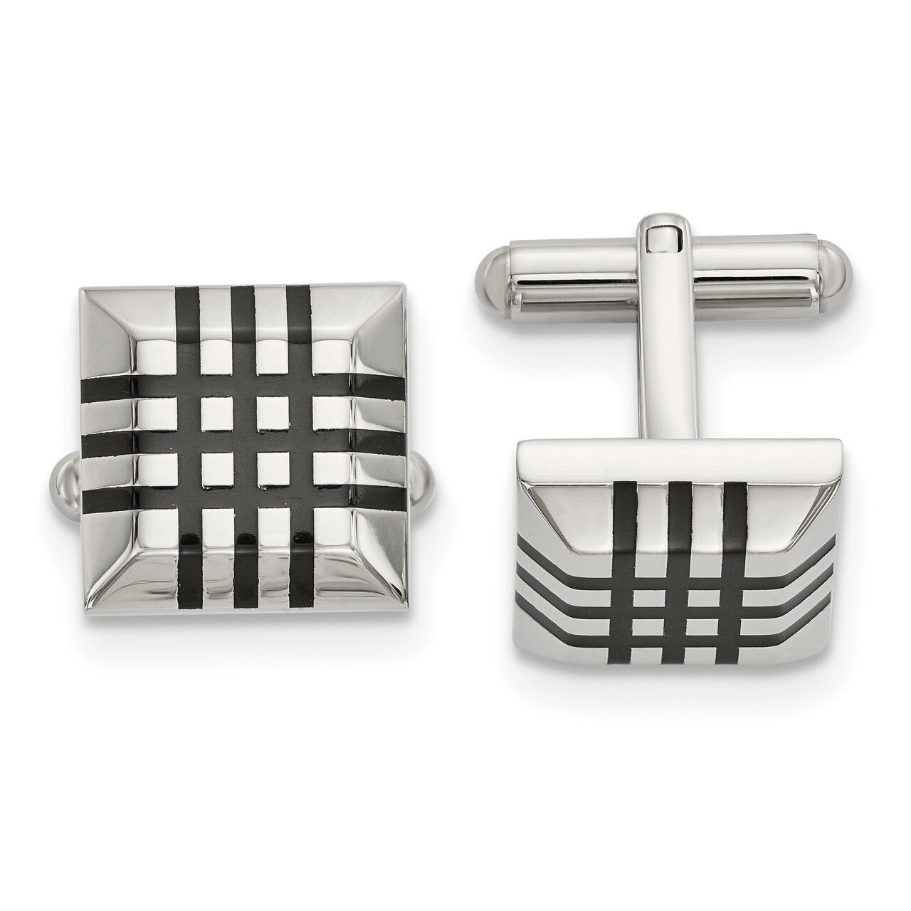 Black Rubber Cufflinks Stainless Steel Polished SRC378