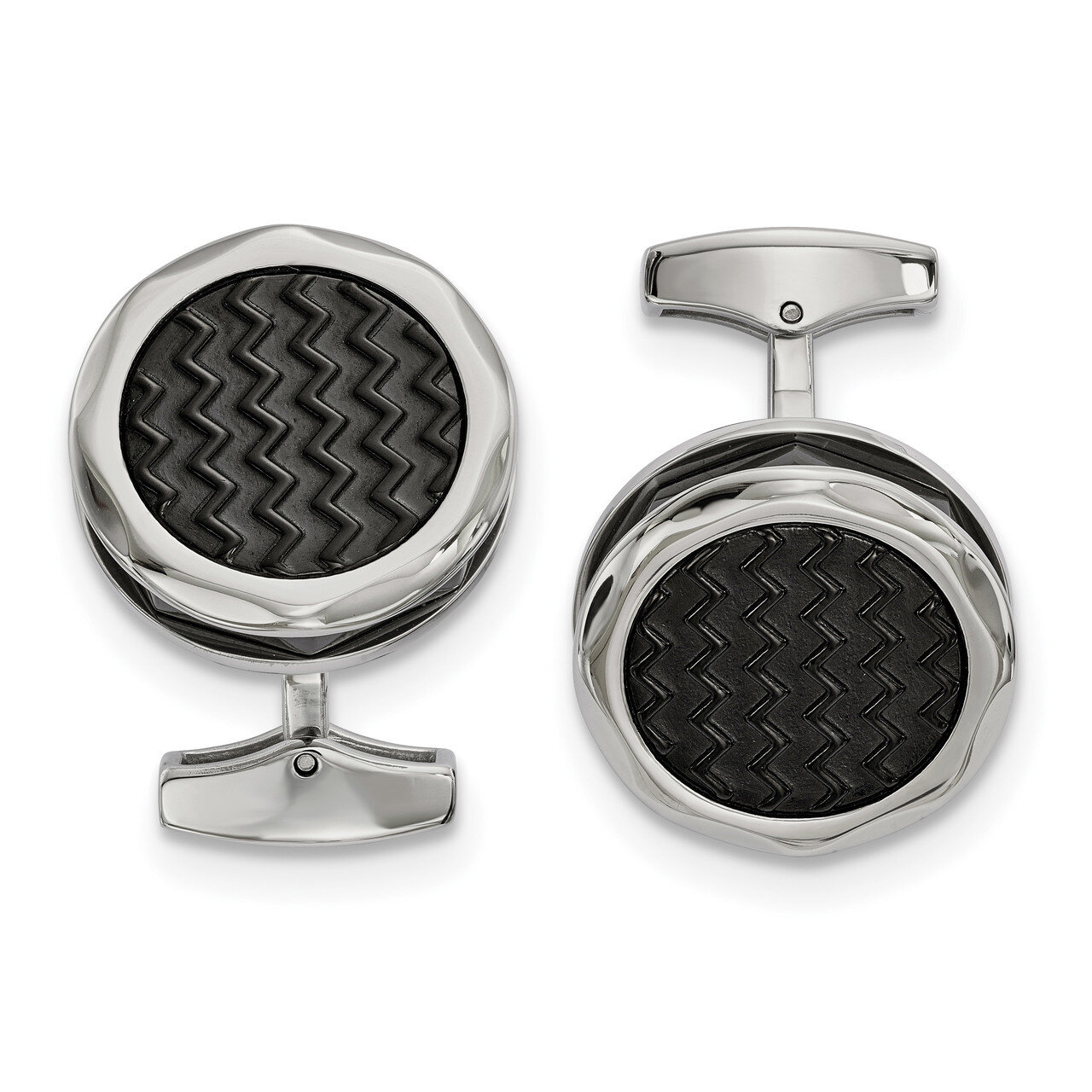 Zig Zag Black IP-plated Round Cufflinks Stainless Steel Polished SRC380 by Chisel, MPN: SRC380, 191…