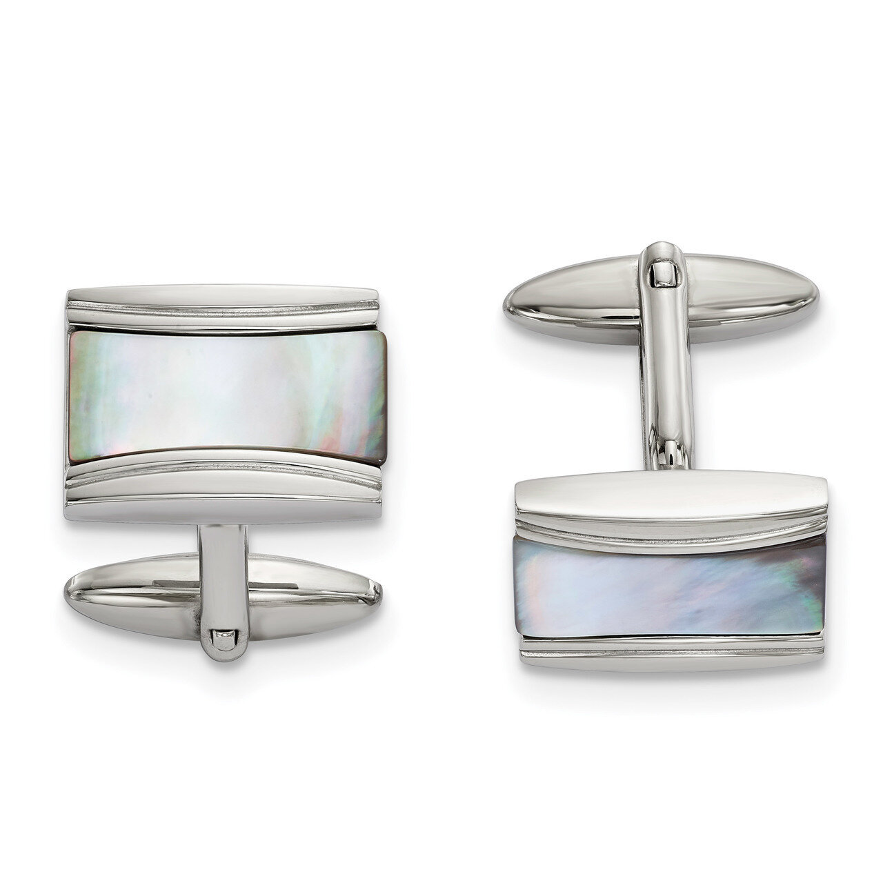 Rectangle Mother of Pearl Cufflinks Stainless Steel Polished SRC385 by Chisel, MPN: SRC385, 1911018…