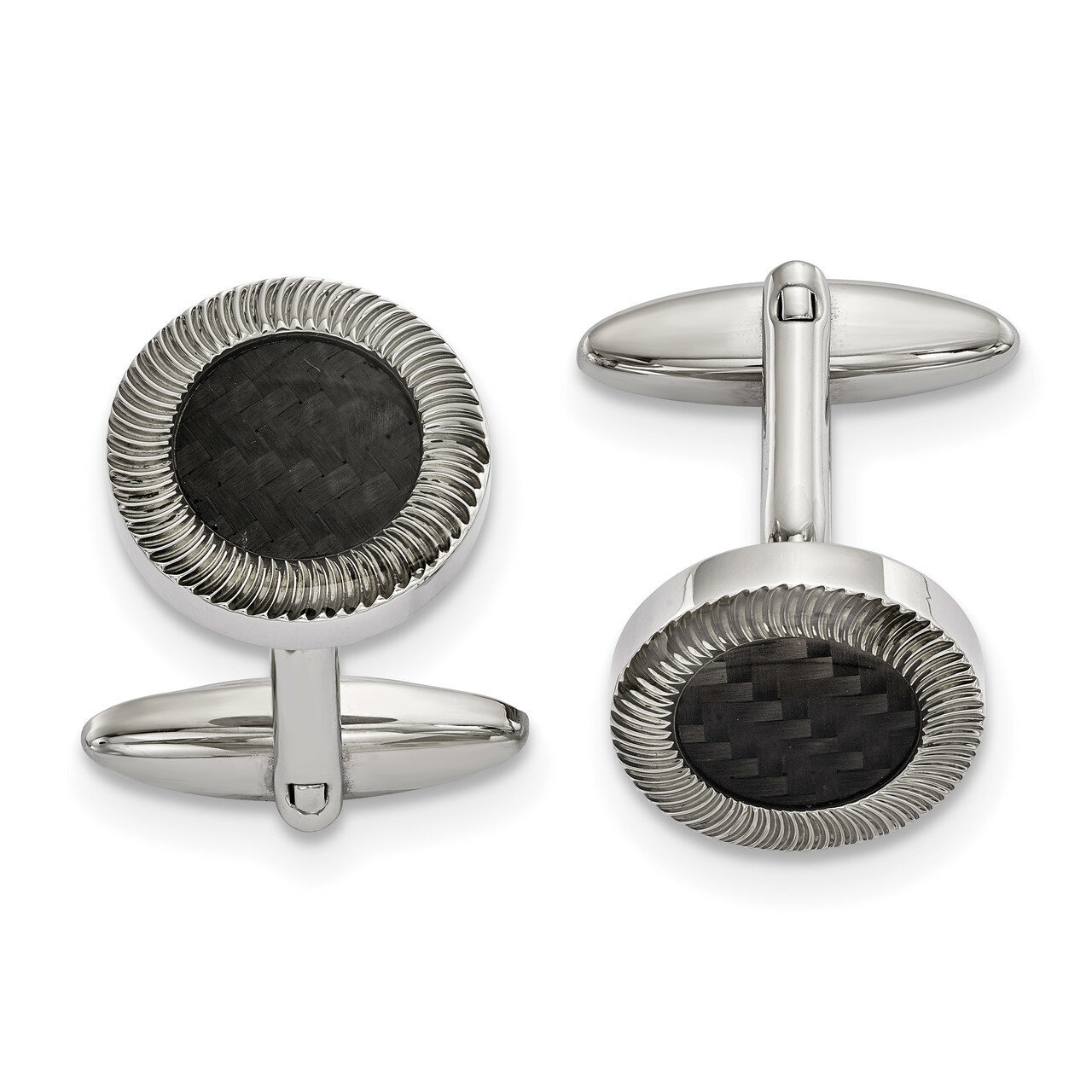 Black Carbon Fiber Inlay Cufflinks Stainless Steel Polished SRC386 by Chisel, MPN: SRC386, 19110185…