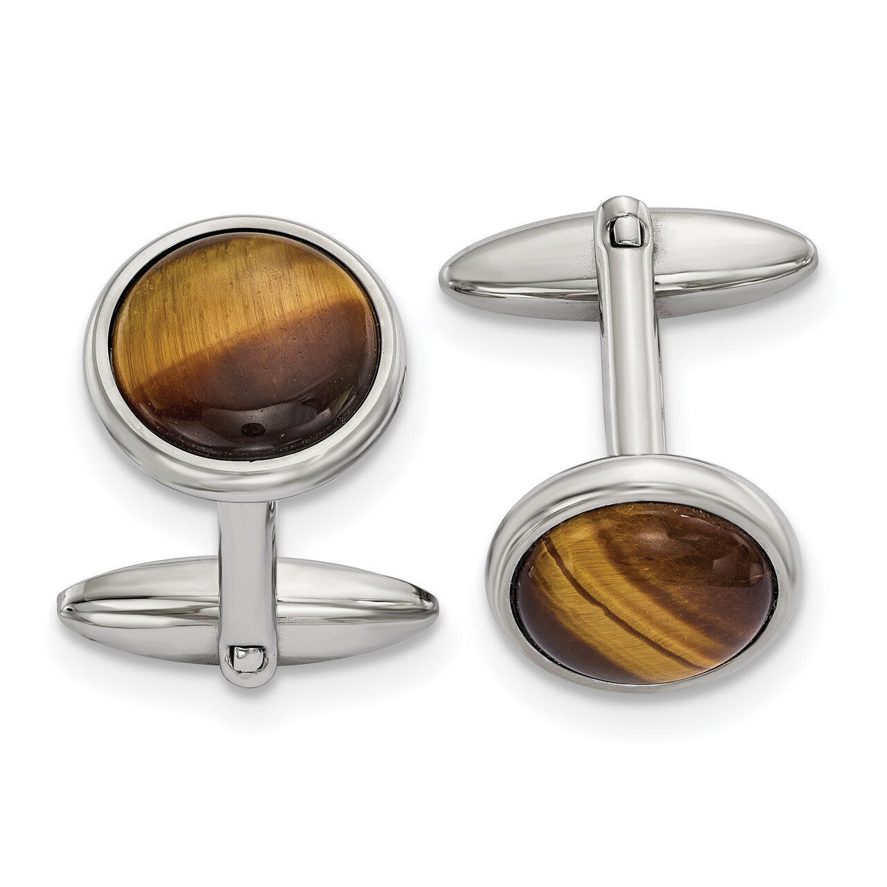 Tigers Eye Cufflinks Stainless Steel Polished SRC388 by Chisel, MPN: SRC388, 191101853951