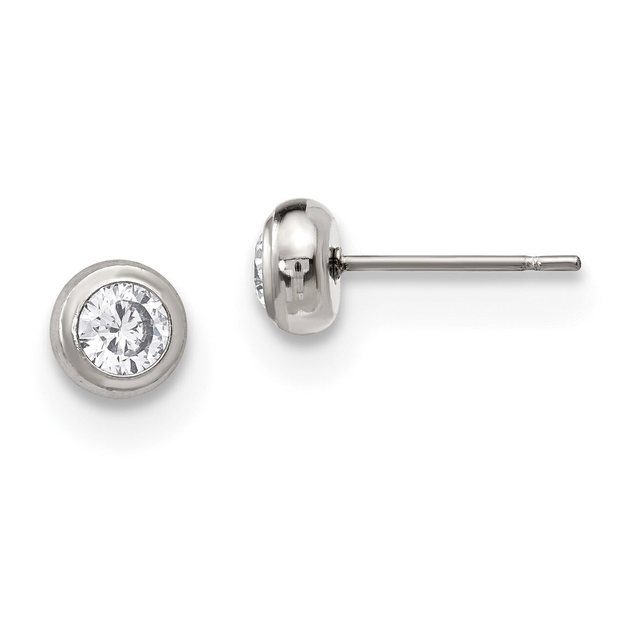 4mm Bezel Diamond CZ Stud Post Earrings Stainless Steel Polished SRE1068 by Chisel, MPN: SRE1068, 1…
