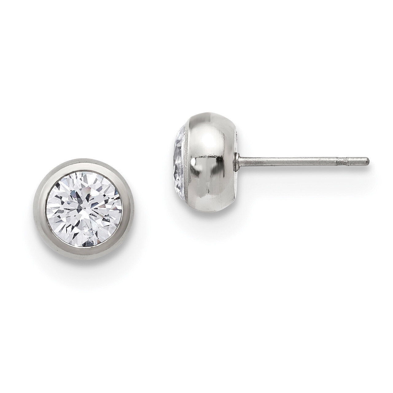 6mm Bezel Diamond CZ Stud Post Earrings Stainless Steel Polished SRE1070 by Chisel, MPN: SRE1070, 1…