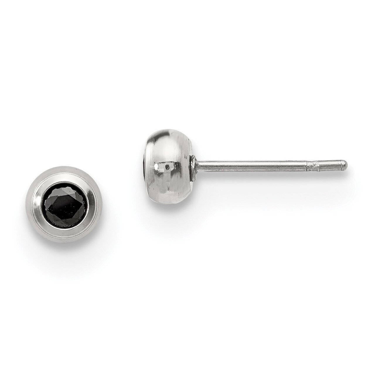 3mm Bezel Black Diamond CZ Stud Post Earrings Stainless Steel Polished SRE1071 by Chisel, MPN: SRE1…