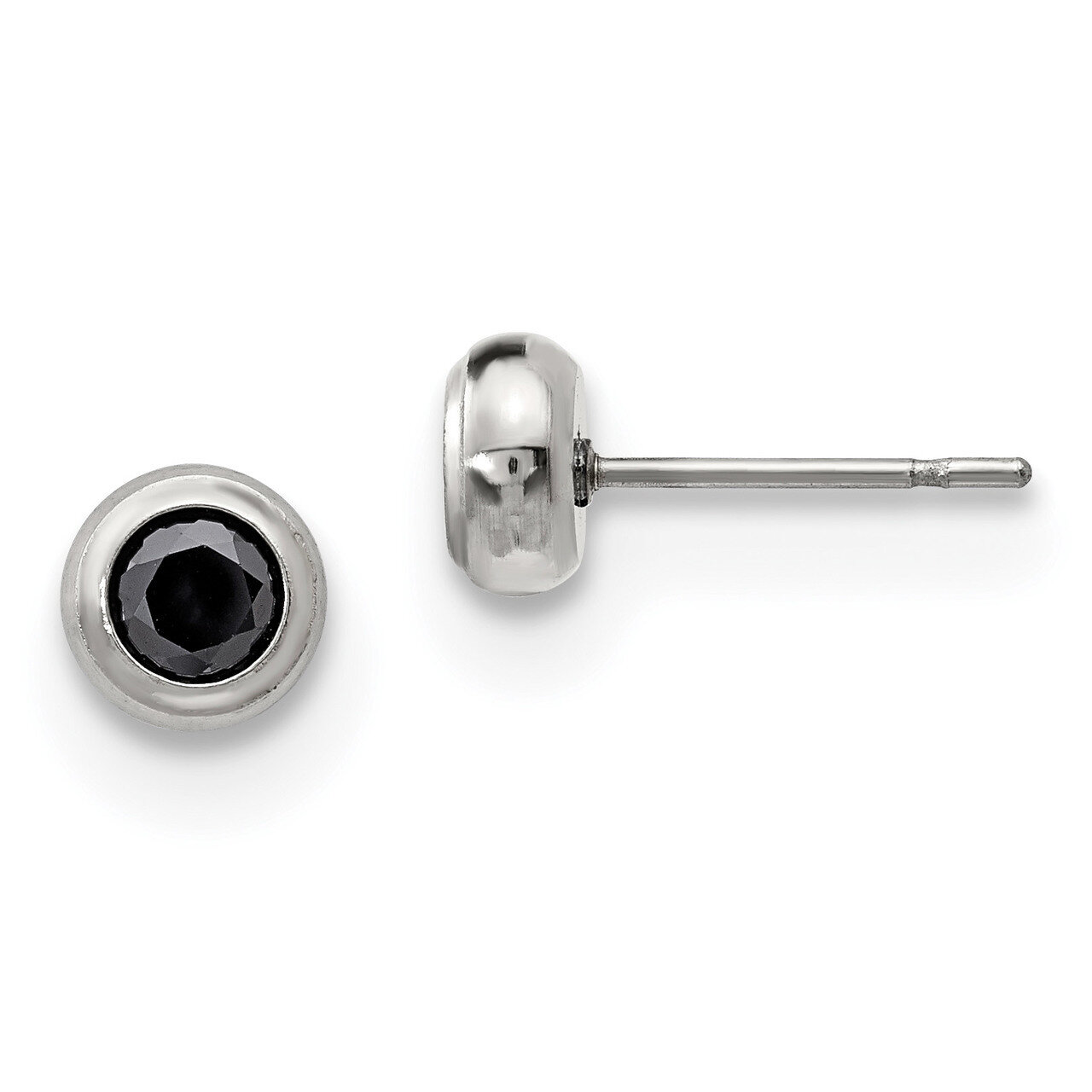 4mm Bezel Black Diamond CZ Stud Post Earrings Stainless Steel Polished SRE1072 by Chisel, MPN: SRE1…