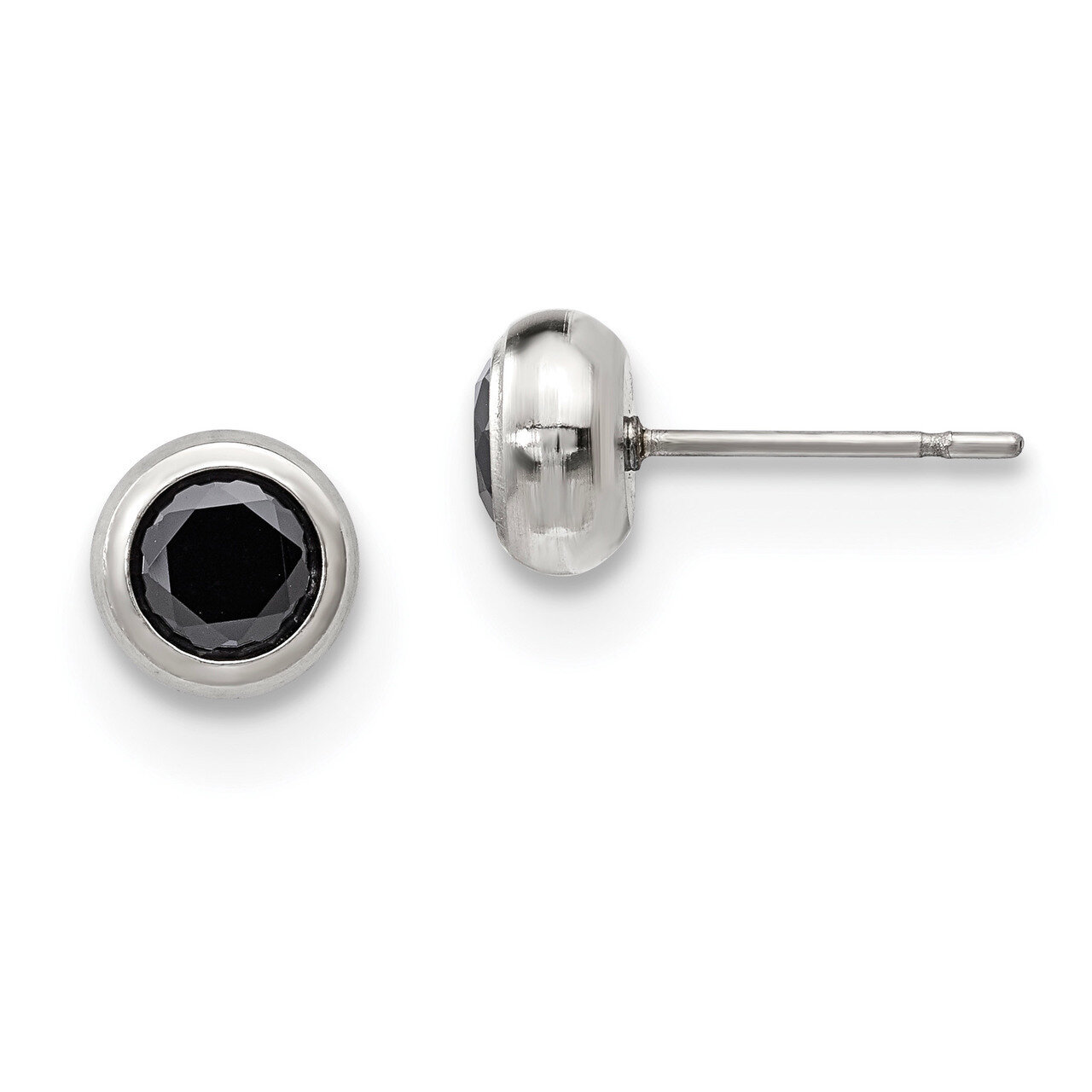 5mm Bezel Black Diamond CZ Stud Post Earrings Stainless Steel Polished SRE1073 by Chisel, MPN: SRE1…