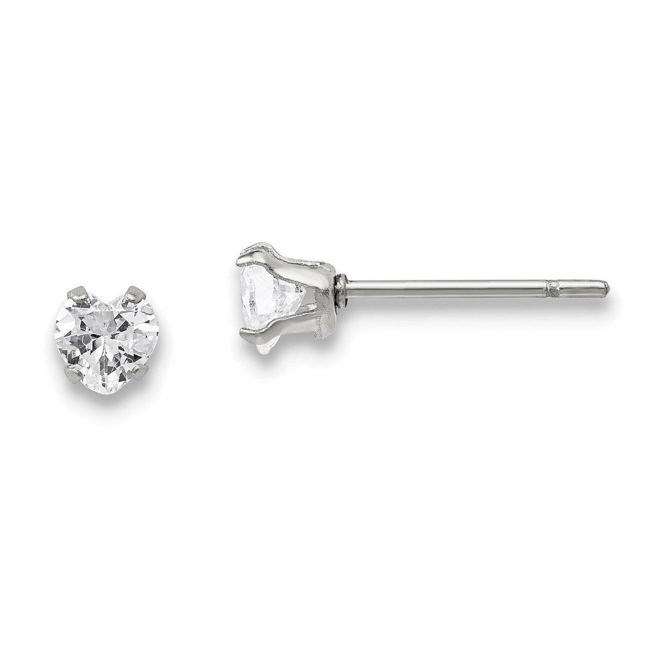 4mm Heart Diamond CZ Stud Post Earrings Stainless Steel Polished SRE1075