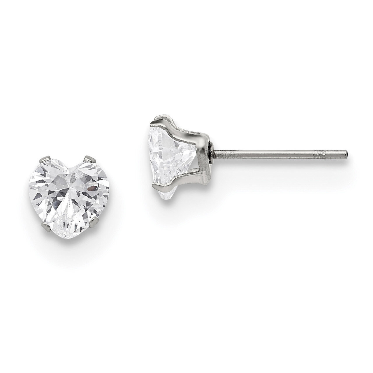 6mm Heart Diamond CZ Stud Post Earrings Stainless Steel Polished SRE1077 by Chisel, MPN: SRE1077, 1…