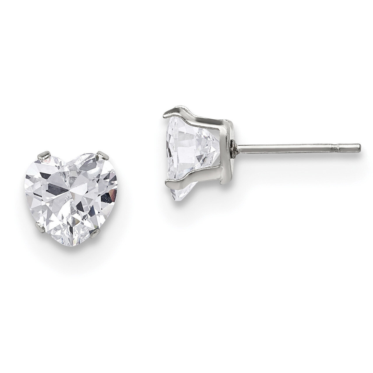 7mm Heart Diamond CZ Stud Post Earrings Stainless Steel Polished SRE1078 by Chisel, MPN: SRE1078, 1…