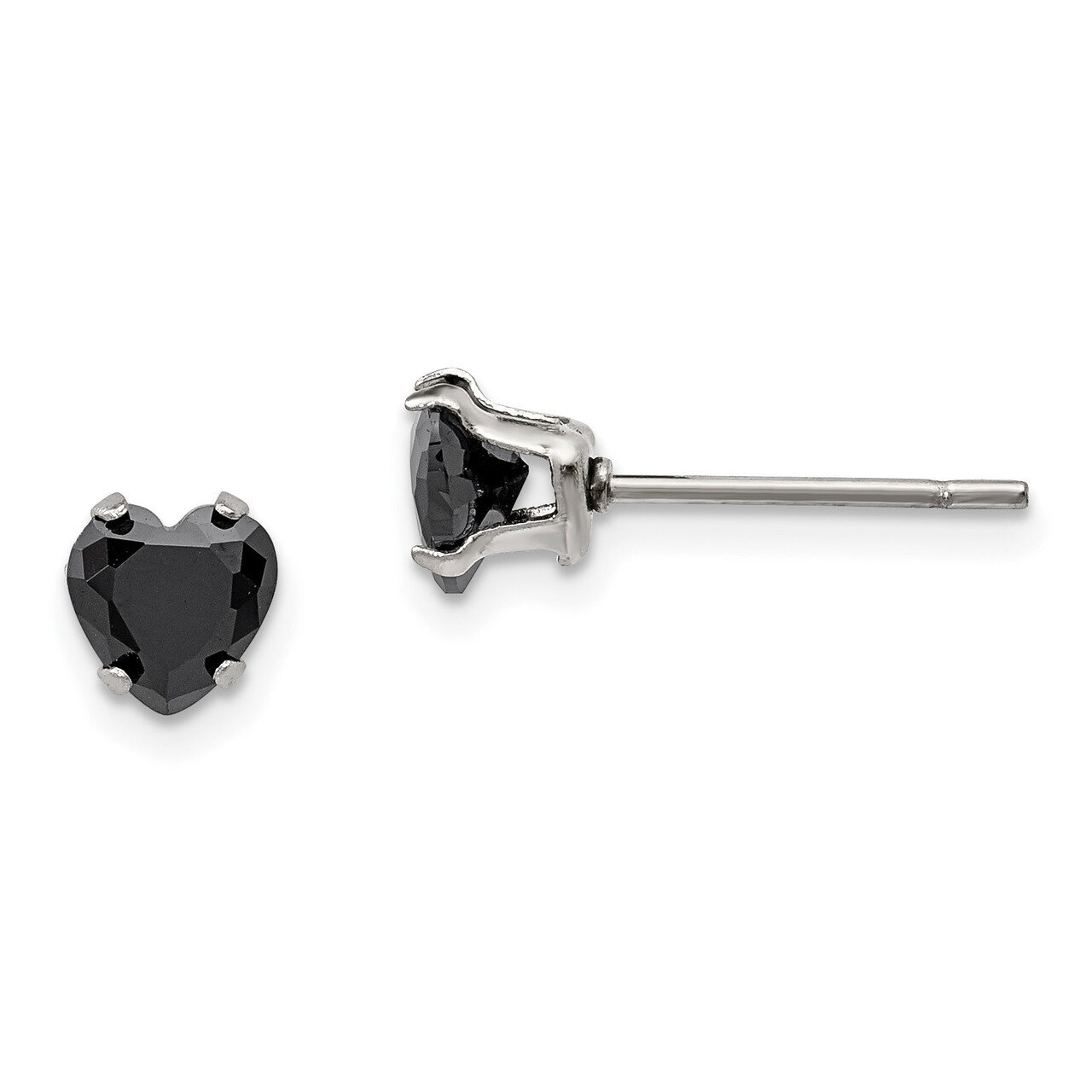 5mm Black Heart Diamond CZ Stud Post Earrings Stainless Steel Polished SRE1081 by Chisel, MPN: SRE1…