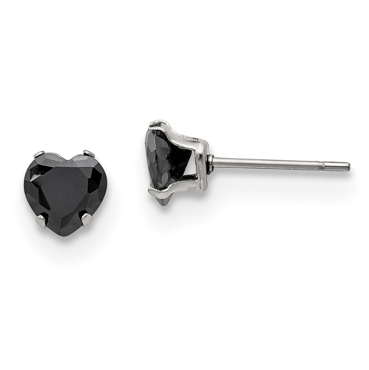 6mm Black Heart Diamond CZ Stud Post Earrings Stainless Steel Polished SRE1082 by Chisel, MPN: SRE1…