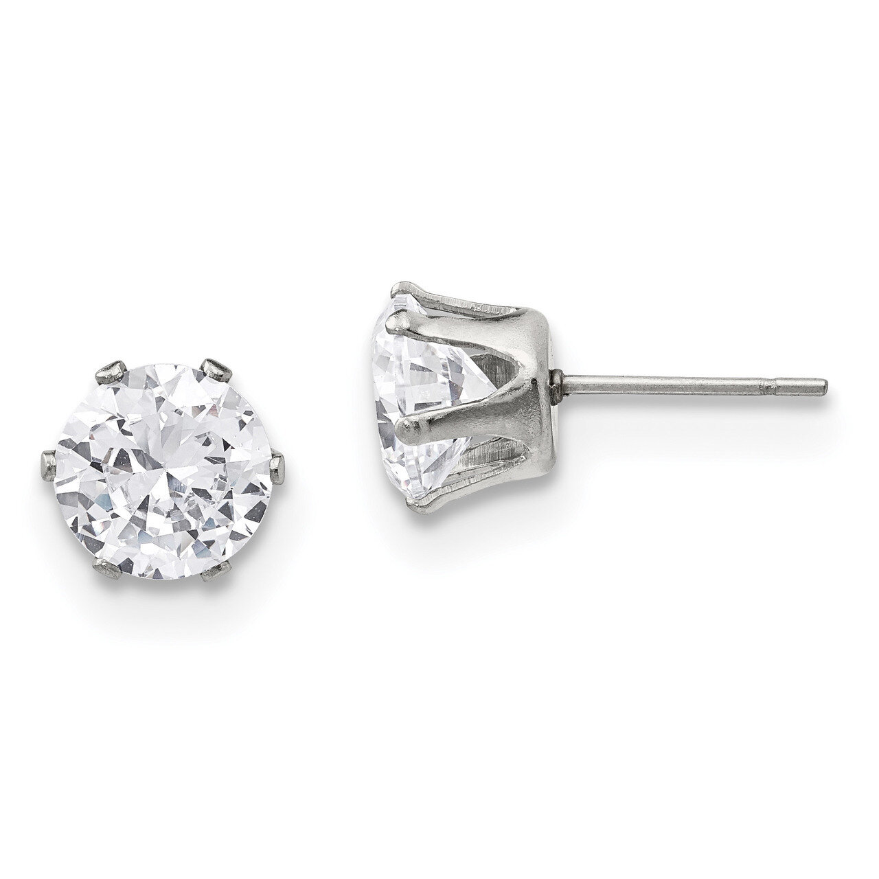 8mm Round Diamond CZ Stud Post Earrings Stainless Steel Polished SRE1087 by Chisel, MPN: SRE1087, 1…