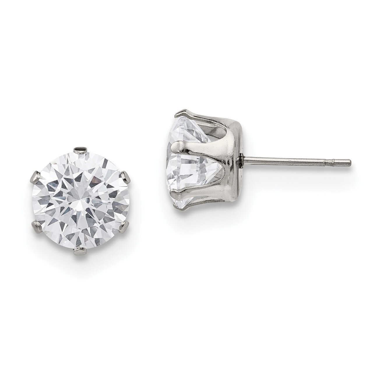 9mm Round Diamond CZ Stud Post Earrings Stainless Steel Polished SRE1088 by Chisel, MPN: SRE1088, 1…