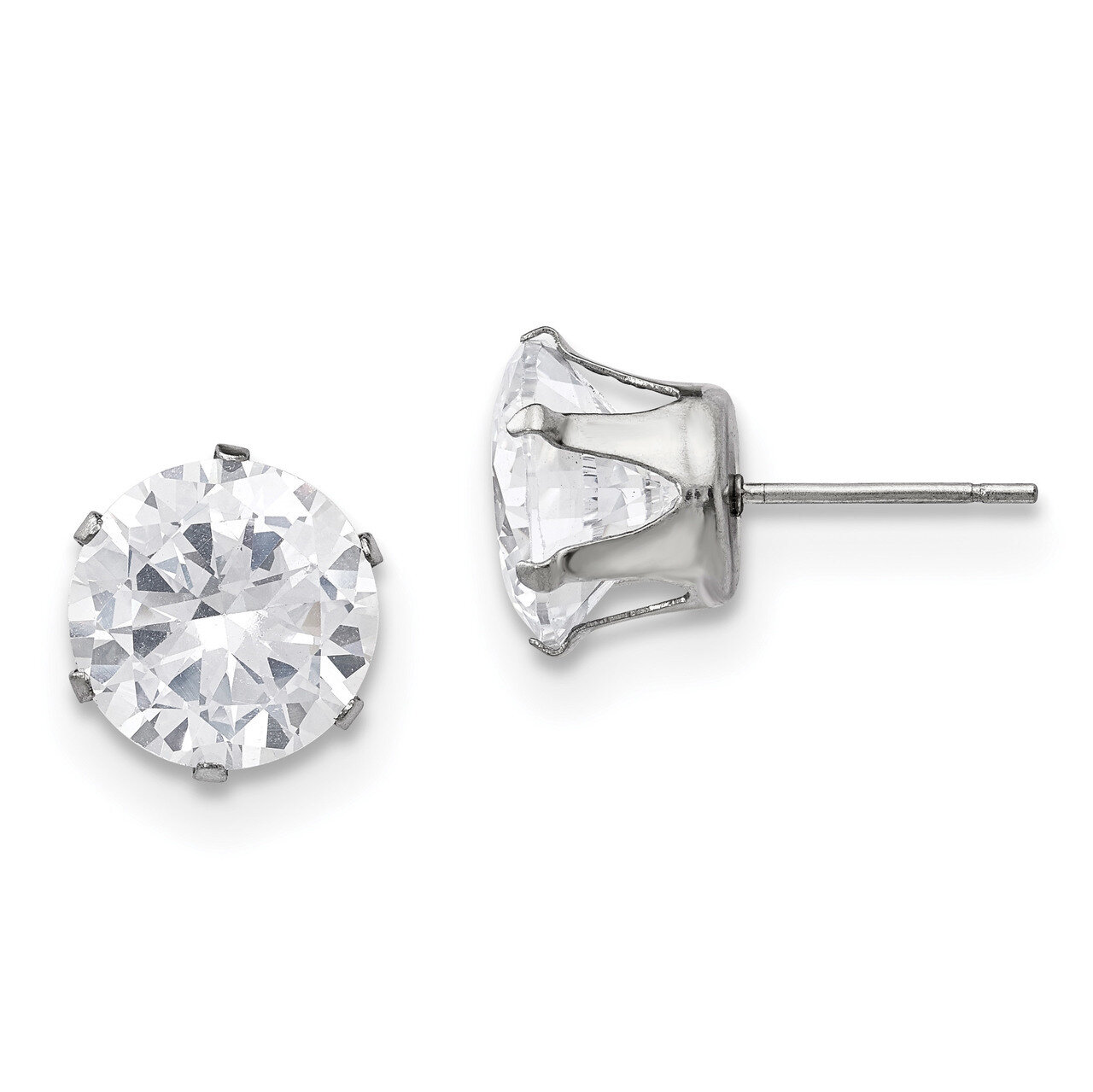 10mm Round Diamond CZ Stud Post Earrings Stainless Steel Polished SRE1089